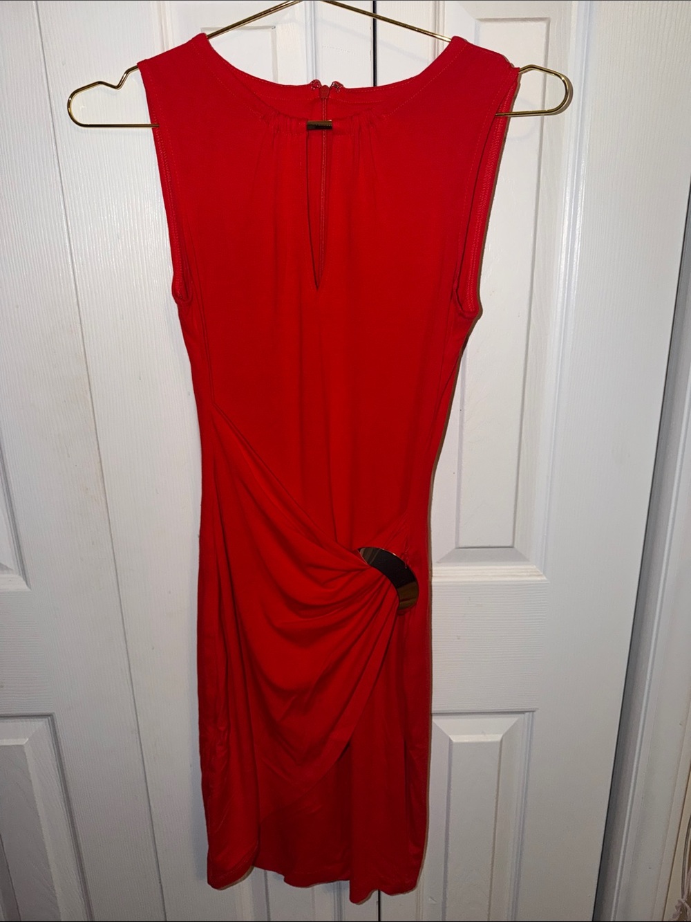 Cache Red Sleeveless Midi Dress with Side Twist Ring